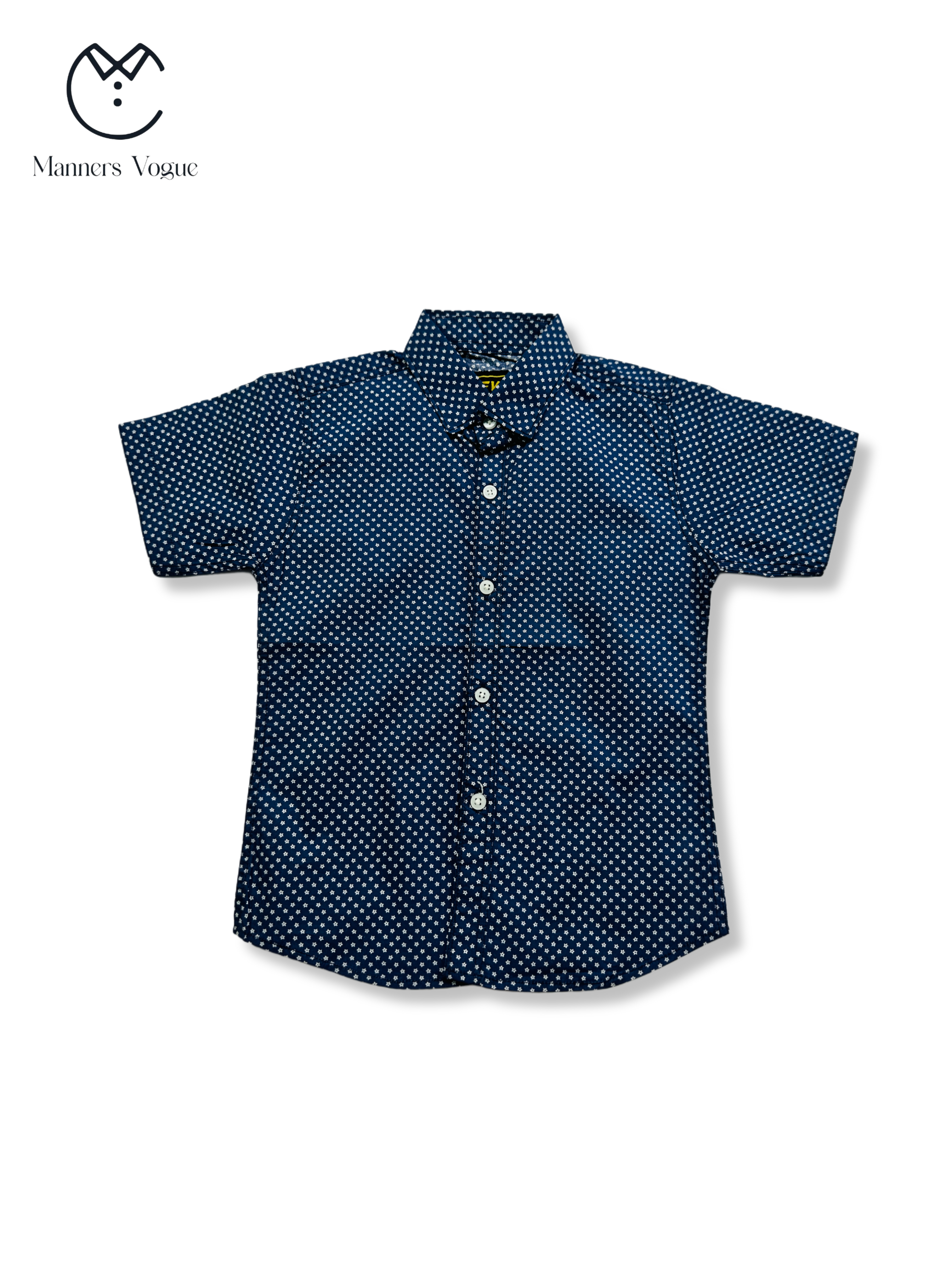 Navy Blue Geometric Print Short Sleeve Shirt